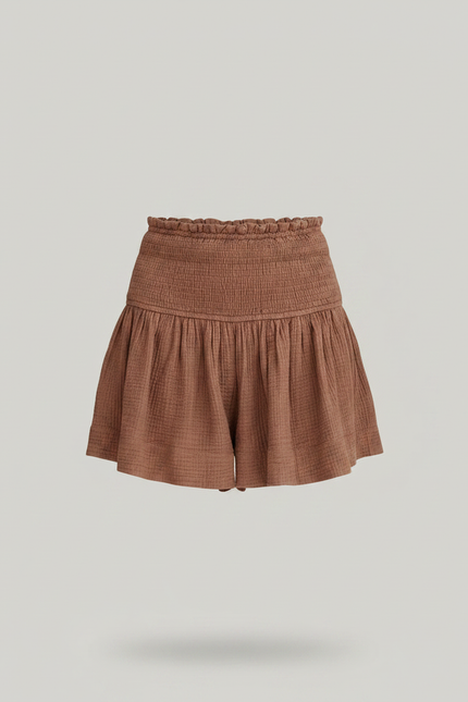 Pantalon Jupe Marron Smocké Évasé Décontracté Fluide - Coton - vue 3