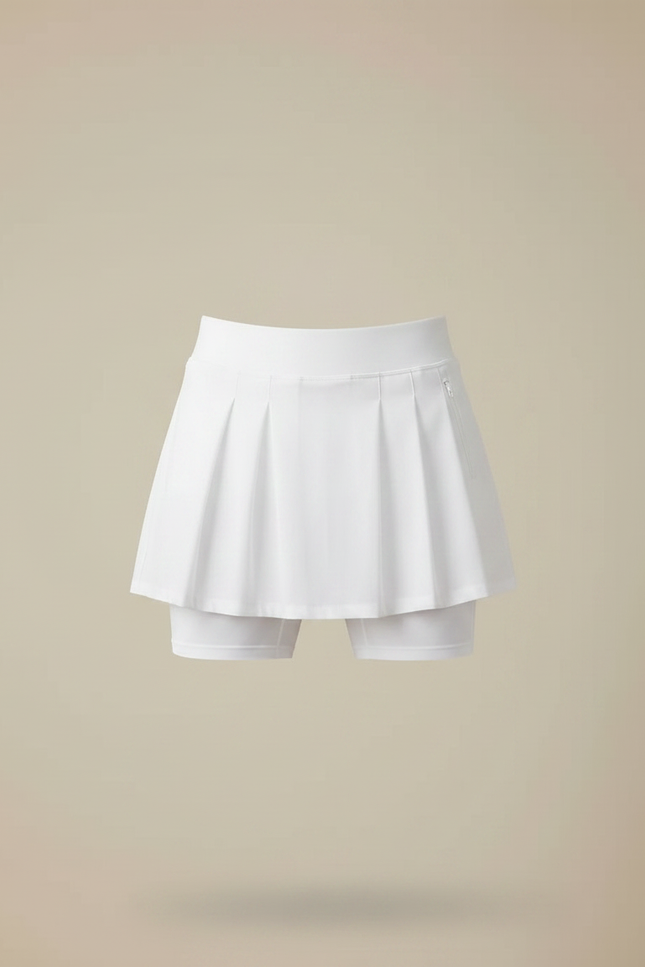 Pantalon Jupe Blanc Plissé Sport Court Intégré - Polyester - vue 3