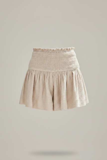 Pantalon Jupe Beige Smocké Fluide Décontracté - Lin - vue 3