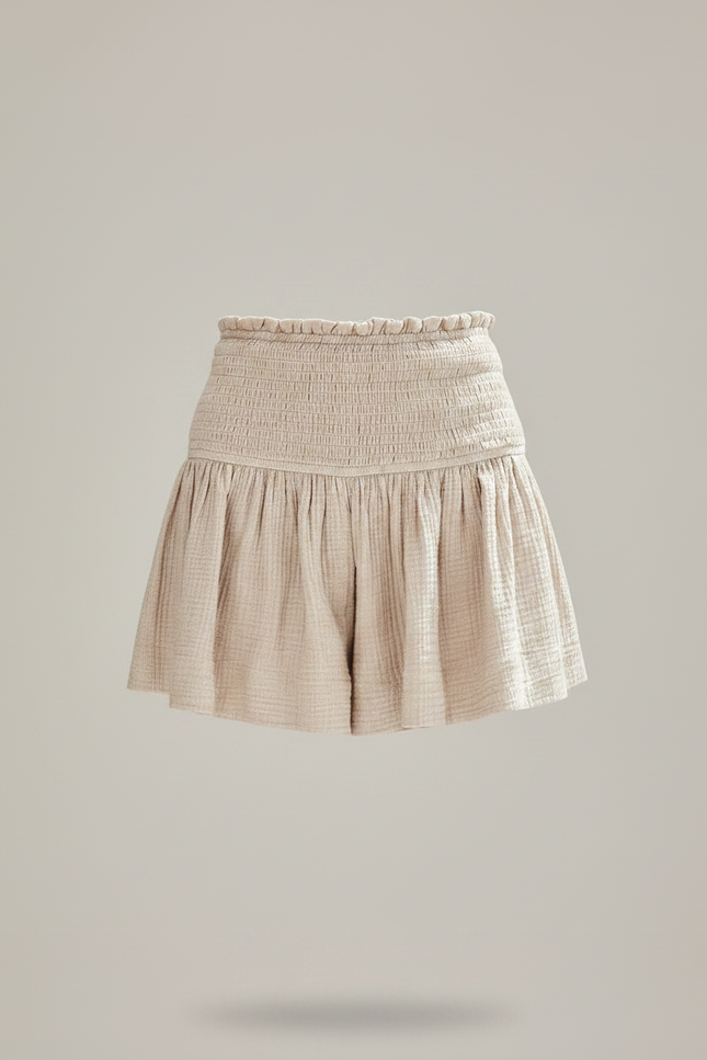 Pantalon Jupe Beige Smocké Fluide Décontracté - Lin - vue 3