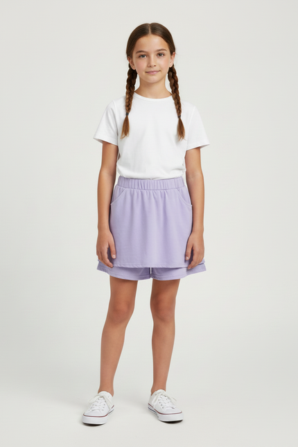 Pantalon Jupe Lilas Ample Superposé Coton Enfant - Violet Molleton - vue 3