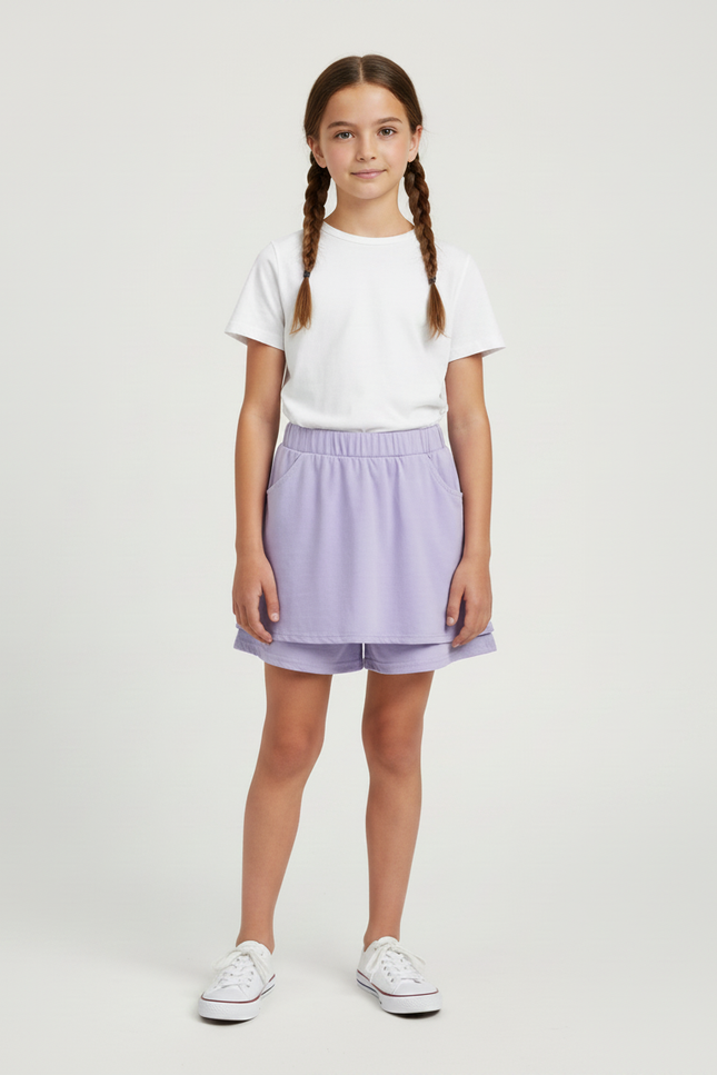 Pantalon Jupe Lilas Ample Superposé Coton Enfant - Violet Molleton - vue 3
