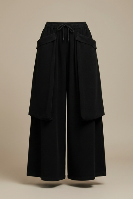 Pantalon Jupe Noir Ample Coton Fluide Poches - Viscose - vue 3
