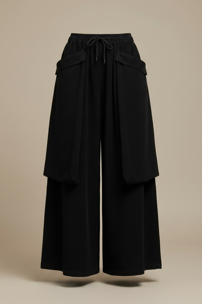 Pantalon Jupe Noir Ample Coton Fluide Poches - Viscose - vue 3