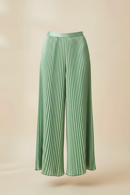 Pantalon Jupe Plissé Vert Ample Élégant Fluide - Polyester - vue 3
