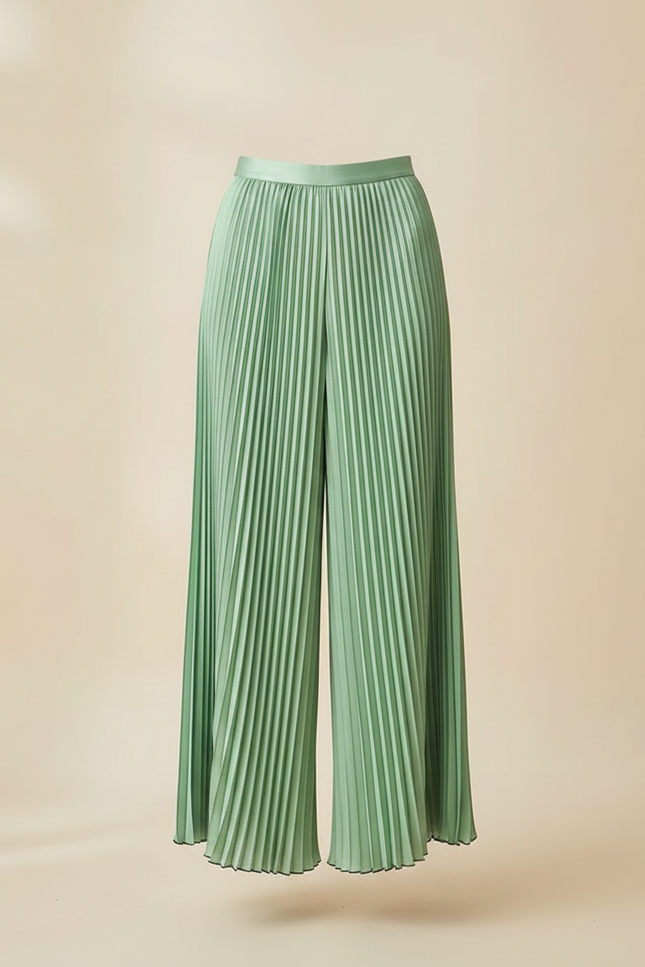 Pantalon Jupe Plissé Vert Ample Élégant Fluide - Polyester - vue 3