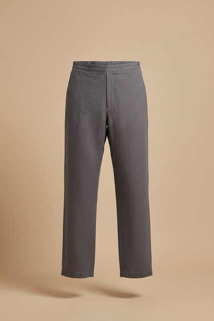 Pantalon Jupe Gris Lin Ample Asymétrique Décontracté - vue 3
