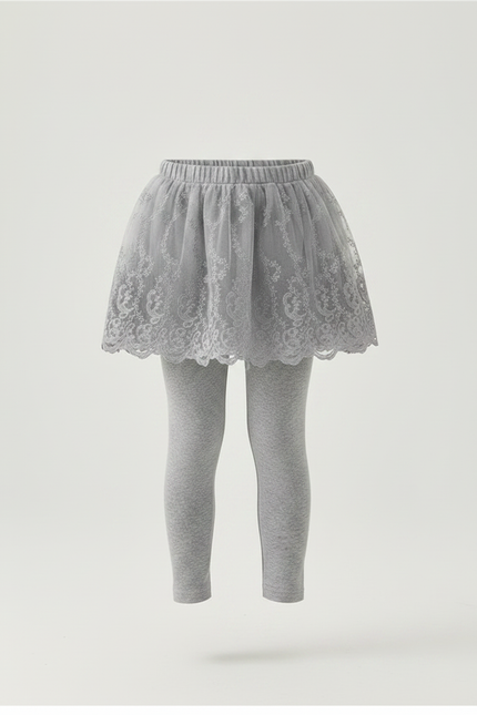 Pantalon Jupe Gris Dentelle Tulle Intégrée Fille - Maille - vue 3