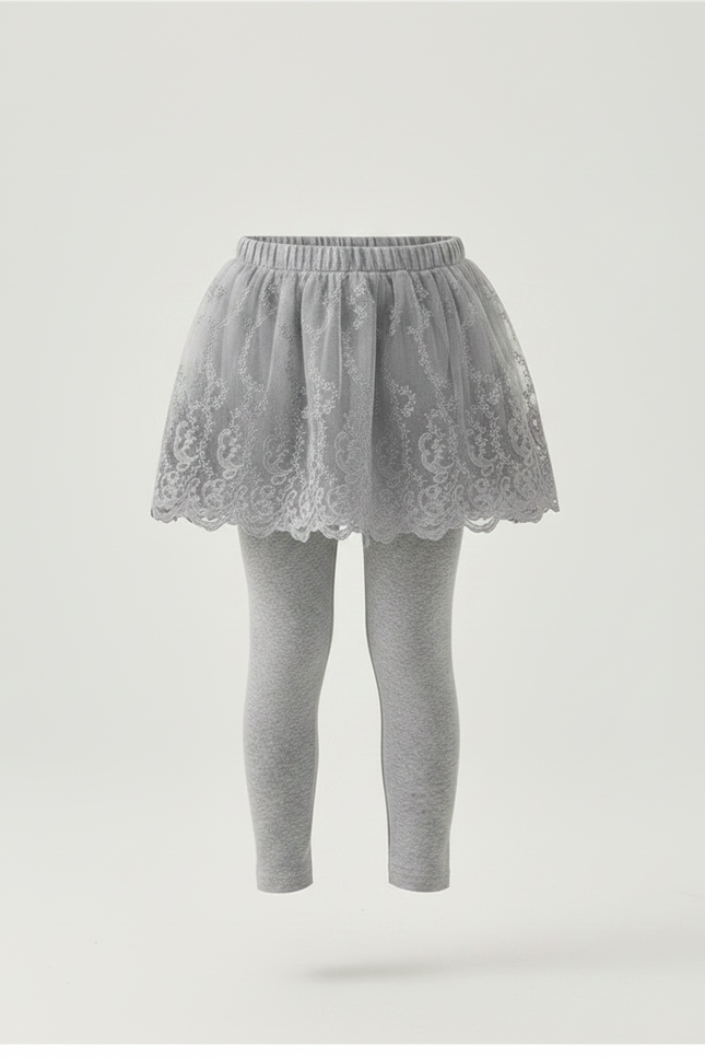 Pantalon Jupe Gris Dentelle Tulle Intégrée Fille - Maille - vue 3