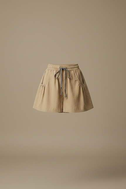Pantalon Jupe Beige Froncé Cordon Décontracté Fluide - Toile - vue 3