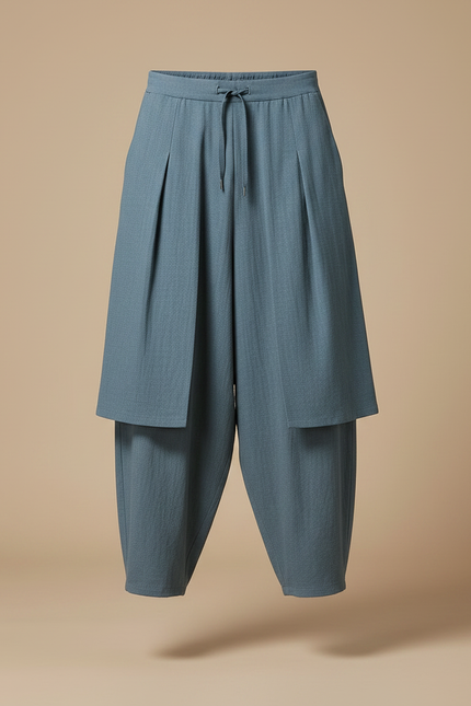Pantalon Jupe Bleu Coton Ample Drapé Homme - vue 3