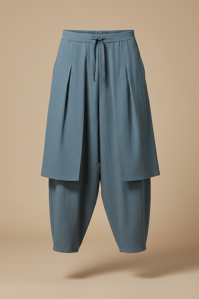 Pantalon Jupe Bleu Coton Ample Drapé Homme - vue 3
