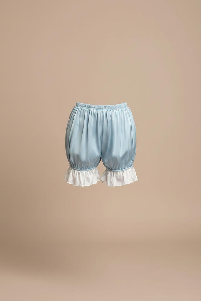 Pantalon Jupe Bleu Ciel Satin Volants Bouffant Court - vue 3