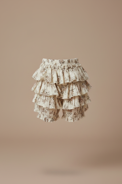 Pantalon Jupe Écru Volants Fleuris Coton Enfant - Beige - vue 3