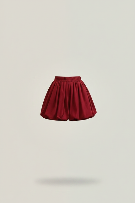 Pantalon Jupe Rouge Ballon Taille Haute Courte Élégante - Toile - vue 3