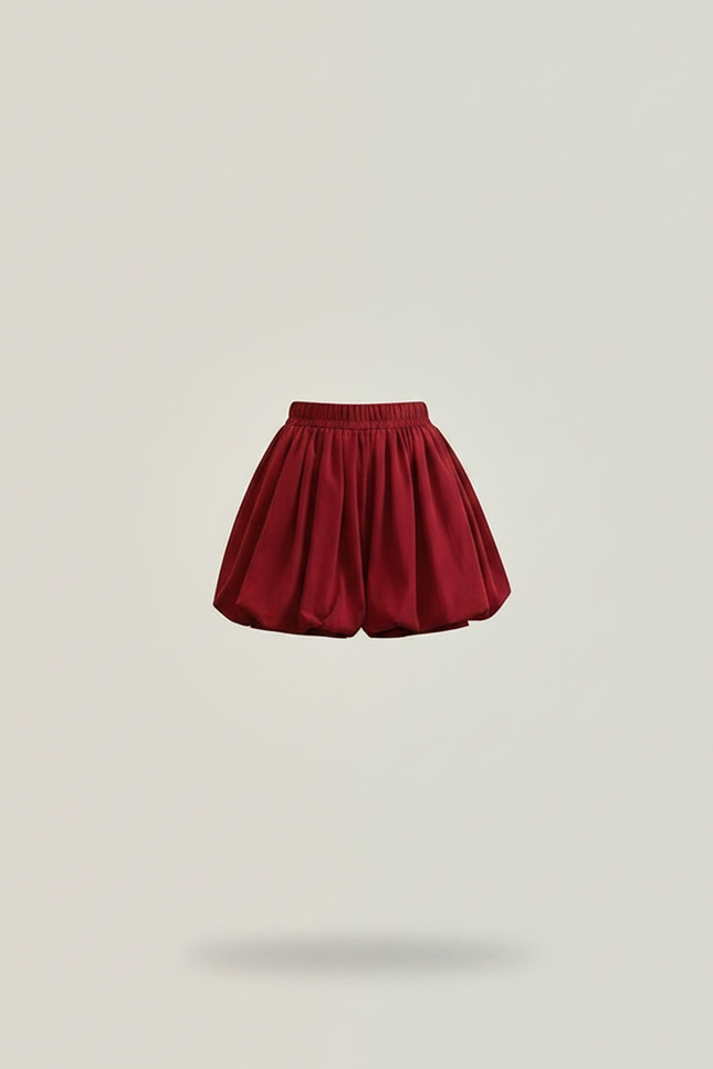 Pantalon Jupe Rouge Ballon Taille Haute Courte Élégante - Toile - vue 3