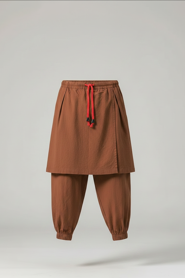 Pantalon Jupe Marron Lin Ample Décontracté Homme - vue 3