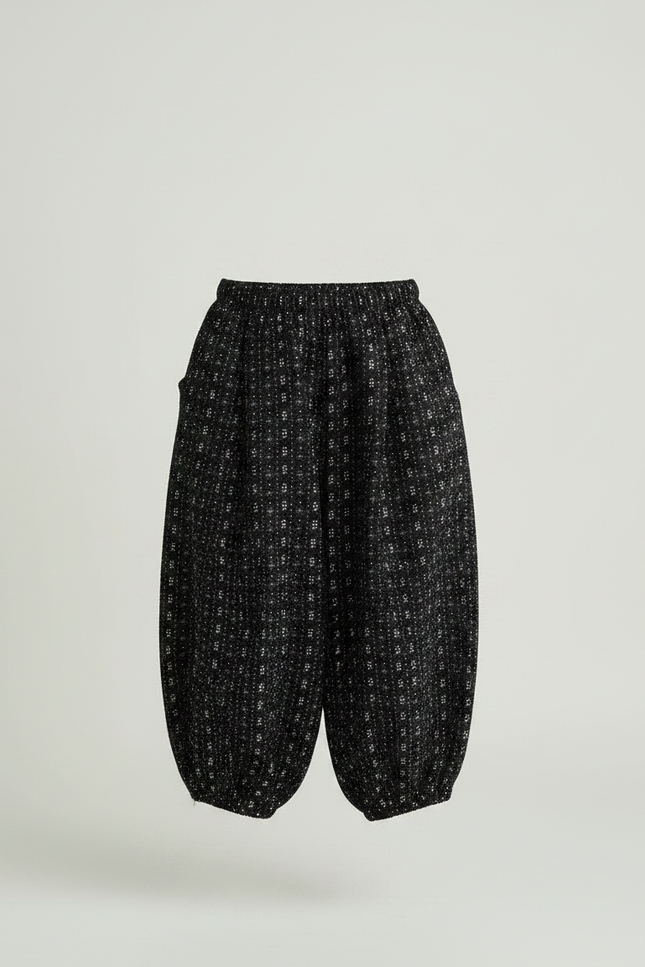 Pantalon Jupe Noir Imprimé Floral Ample Hiver Chaud - Tweed - vue 3
