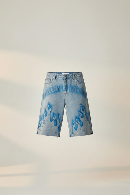 Pantalon Jupe Jean Bleu Flammes Strass Décontracté - vue 3