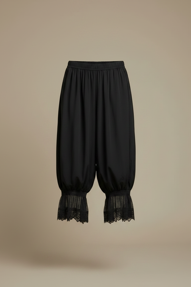 Pantalon Jupe Noir Ample Dentelle Bohème Court - Viscose - vue 3