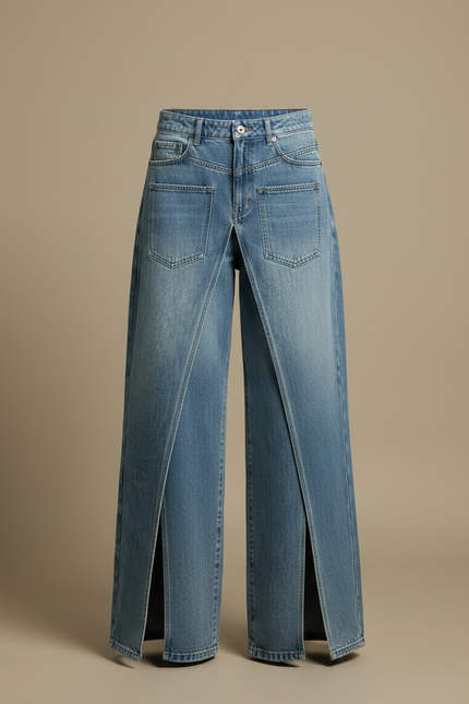 Pantalon Jupe Jean Bleu Dégrippé Ample Fendu - vue 3