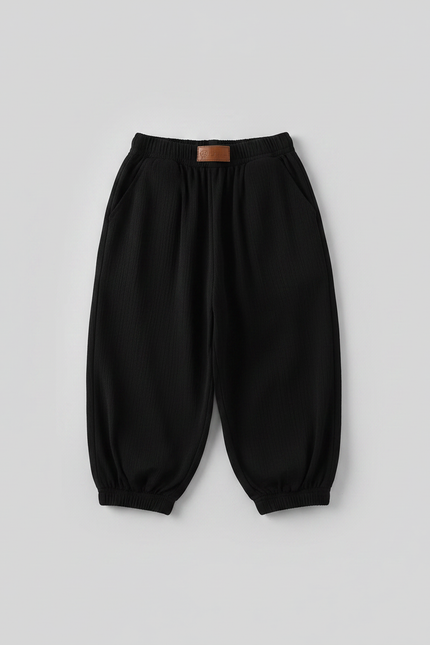 Pantalon Jupe Noir Ample Côtelé Élastique Confortable - Cordé - vue 2