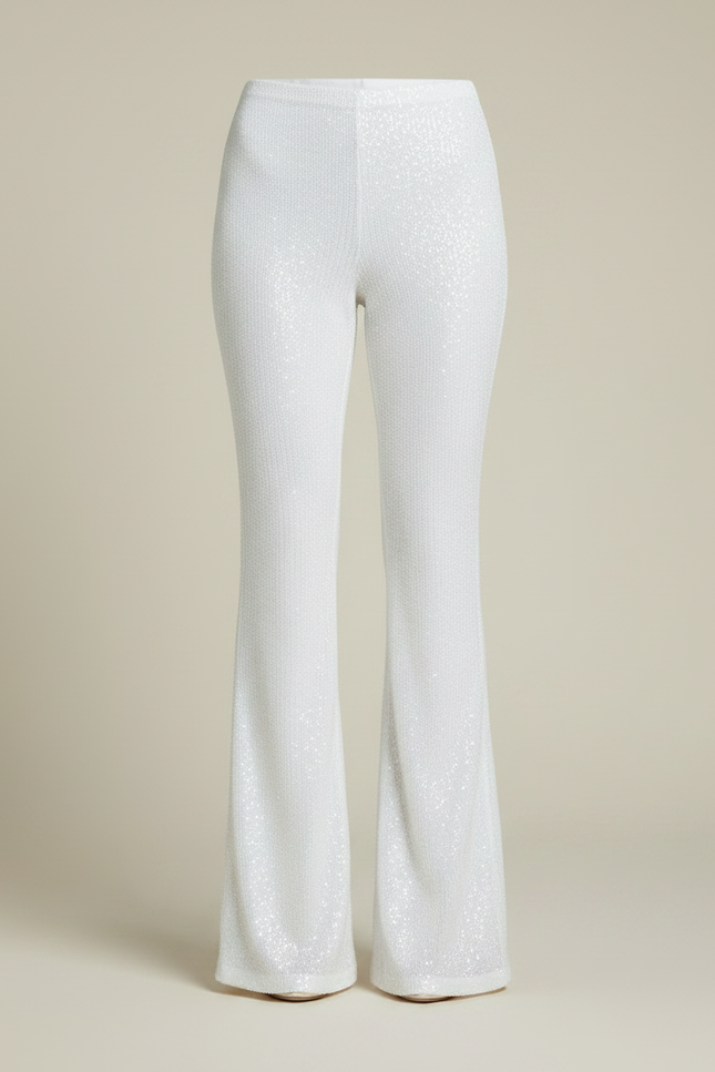 Pantalon Jupe Blanc Pailleté Évasé Taille Haute - Maille - vue 3