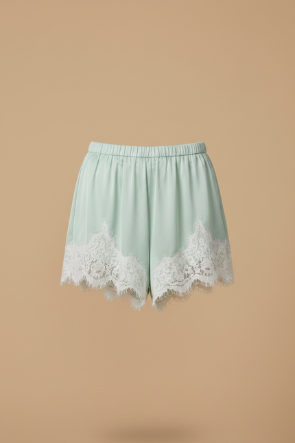 Pantalon Jupe Vert Menthe Satin Dentelle Fluide - vue 3
