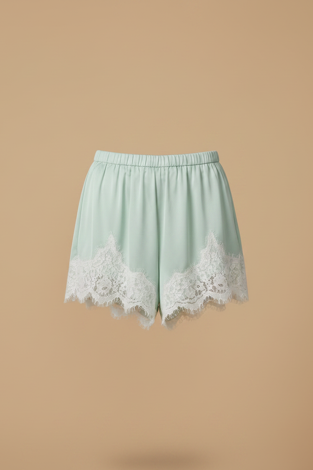 Pantalon Jupe Vert Menthe Satin Dentelle Fluide - vue 3