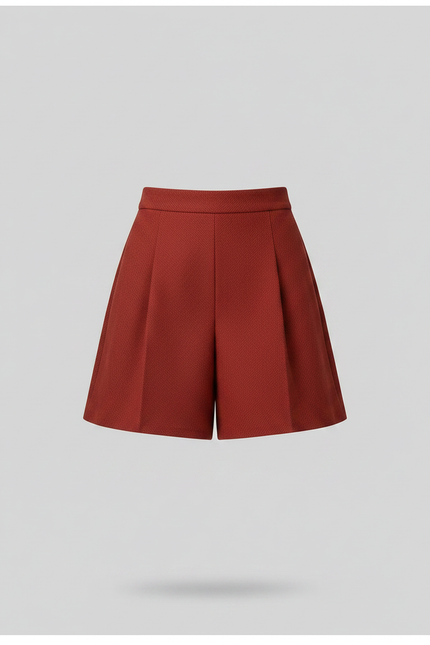 Pantalon Jupe Rouge Évasée Courte Taille Haute Élégante - Bordeaux Laine - vue 3