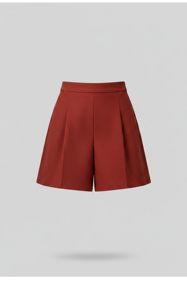Pantalon Jupe Rouge Évasée Courte Taille Haute Élégante - Bordeaux Laine - vue 3