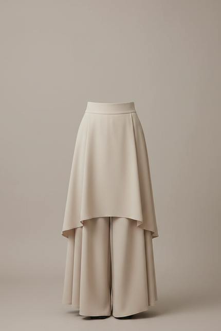 Pantalon Jupe Beige Superposé Fluide Élégant Femme - Polyester - vue 3