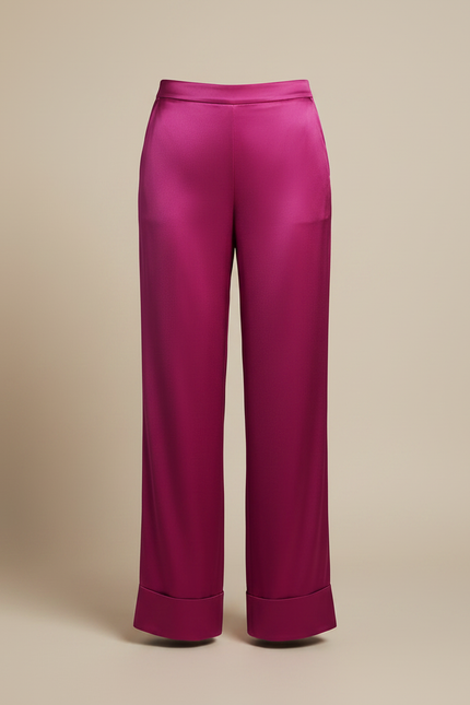 Pantalon Jupe Fuchsia Satin Fluide Superposé Élégant - Rose - vue 3