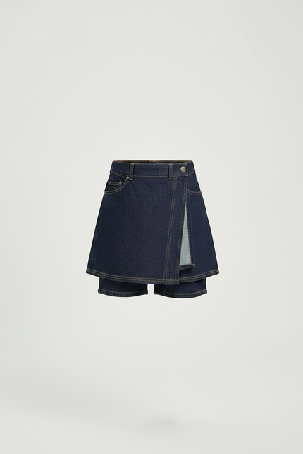 Pantalon Jupe Denim Bleu Marine Vintage Enfant - Jean - vue 3