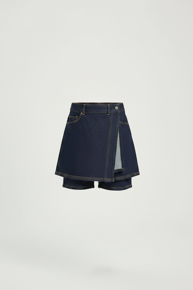 Pantalon Jupe Denim Bleu Marine Vintage Enfant - Jean - vue 3