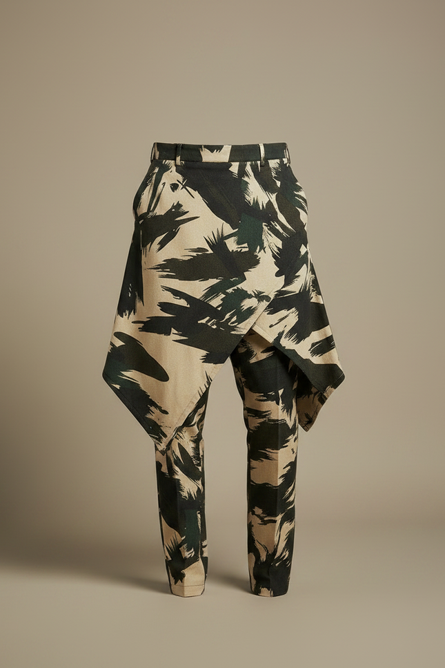 Pantalon Jupe Camouflage Asymétrique Homme Moderne Coton - Kaki - vue 3