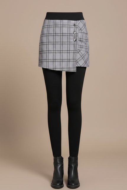Pantalon Jupe Noir Plaid Asymétrique Hiver Épais - Maille - vue 3