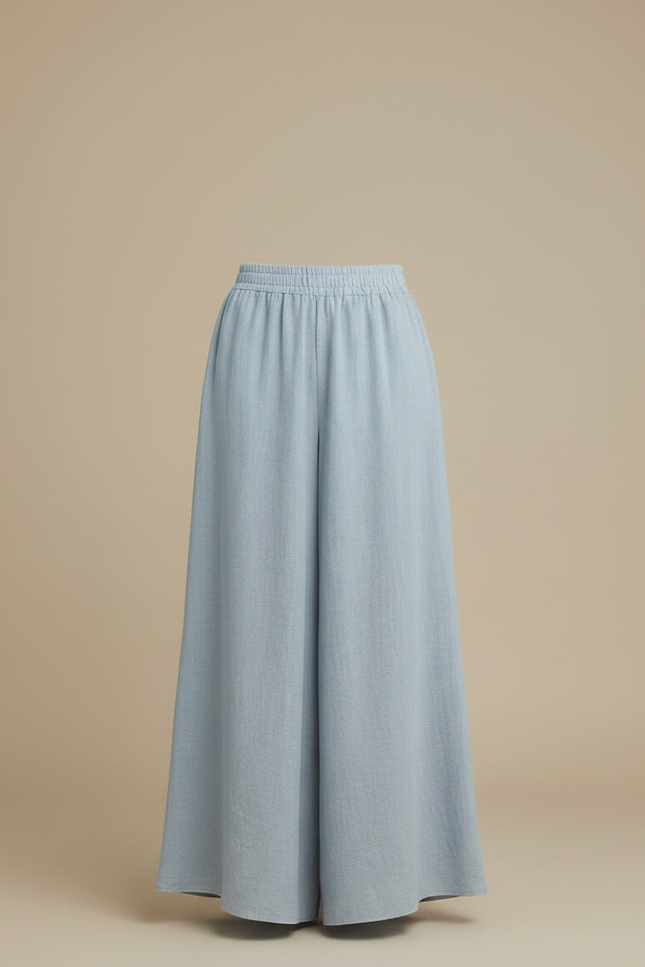 Pantalon Jupe Bleu Ciel Fluide Ample Élégant Décontracté - Lin - vue 3