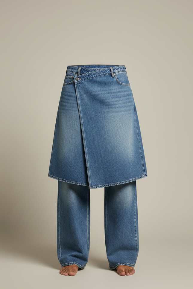 Pantalon Jupe Denim Bleu Ample Décontracté Homme - Jean - vue 3