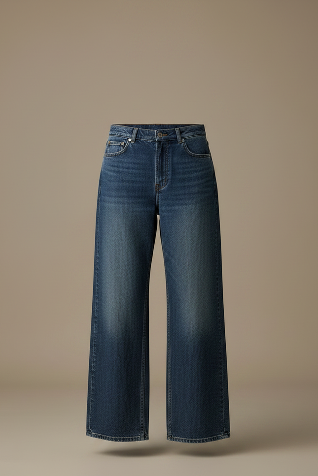Pantalon Jupe Jean Dentelle Asymétrique Superposée Vintage - Marine - vue 3