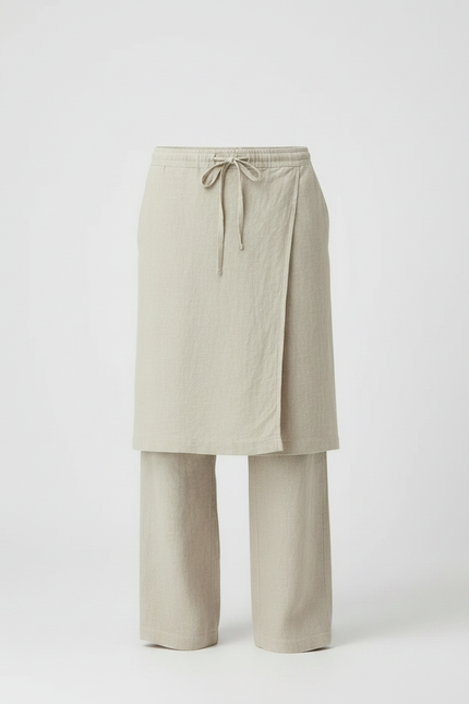Pantalon Jupe Beige Lin Drapé Ample Homme - vue 3