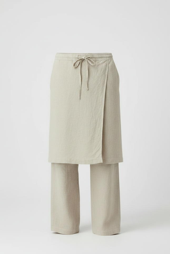 Pantalon Jupe Beige Lin Drapé Ample Homme - vue 3