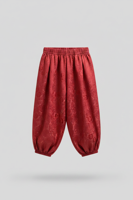 Pantalon Jupe Rouge Jacquard Bouffant Ample Enfant - Satin - vue 2