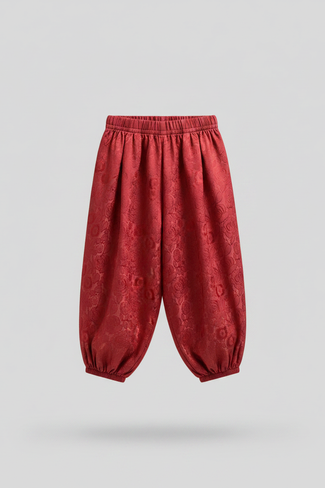 Pantalon Jupe Rouge Jacquard Bouffant Ample Enfant - Satin - vue 2