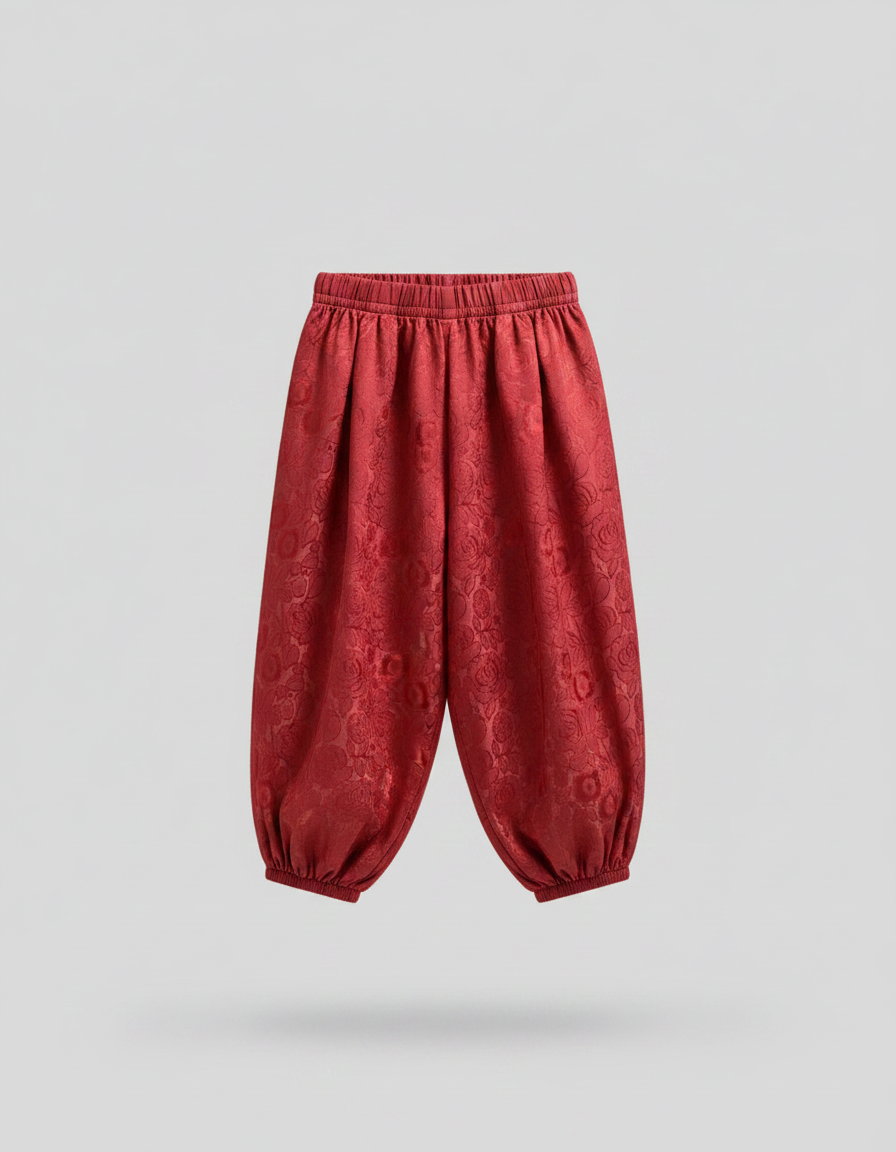 Pantalon Jupe Rouge Jacquard Bouffant Ample Enfant - Satin - vue 2