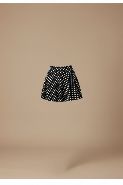 Pantalon Jupe Noir Pois Blanc Évasé Court - Satin - vue 3