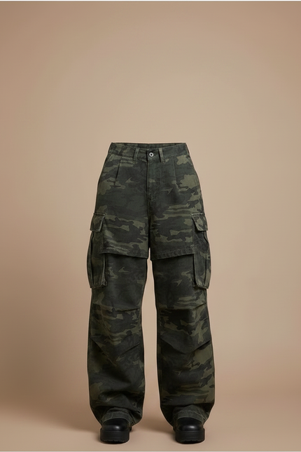 Pantalon Jupe Camouflage Vert Ample Cargo Décontracté - Toile - vue 3