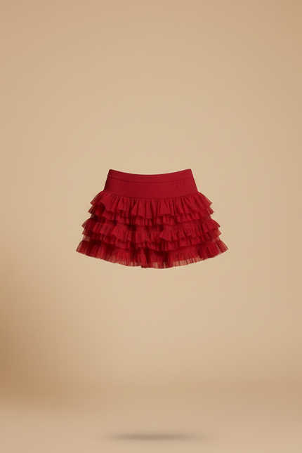 Pantalon Jupe Rouge Volants Tulle Élastique Court Sexy - Maille - vue 3