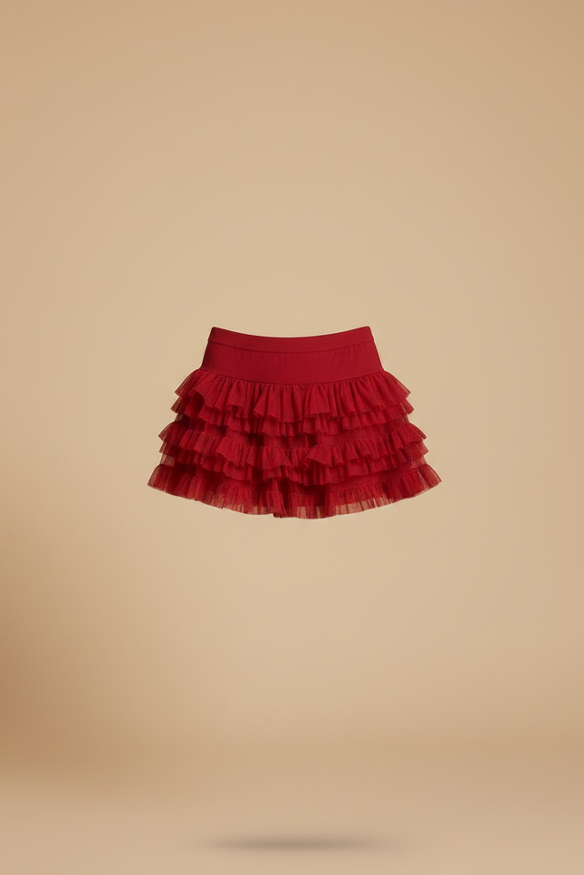 Pantalon Jupe Rouge Volants Tulle Élastique Court Sexy - Maille - vue 3