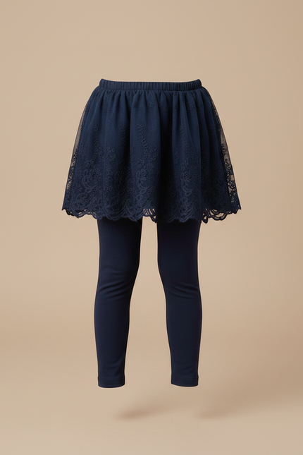 Pantalon Jupe Marine Dentelle Superposée Coton Confortable Fille - vue 3